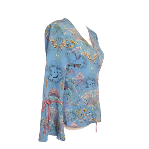 🔴 TOPSHOP Magical Leopard Print Wrap Top sz 6 US Blue - Picture 5 of 12